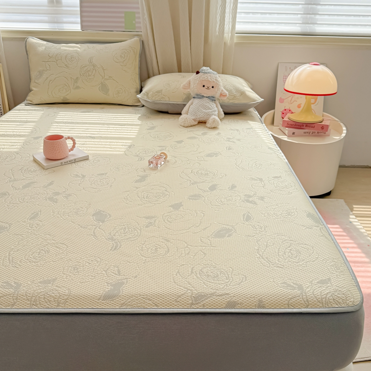 91家纺网 家纺一手货源 找家纺 多乐家纺 206新款冰豆豆防水凉感软席凉席席子 大玫瑰-床笠款