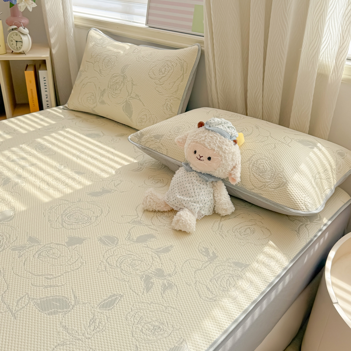 91家纺网 家纺一手货源 找家纺 多乐家纺 206新款冰豆豆防水凉感软席凉席席子 大玫瑰-床笠款