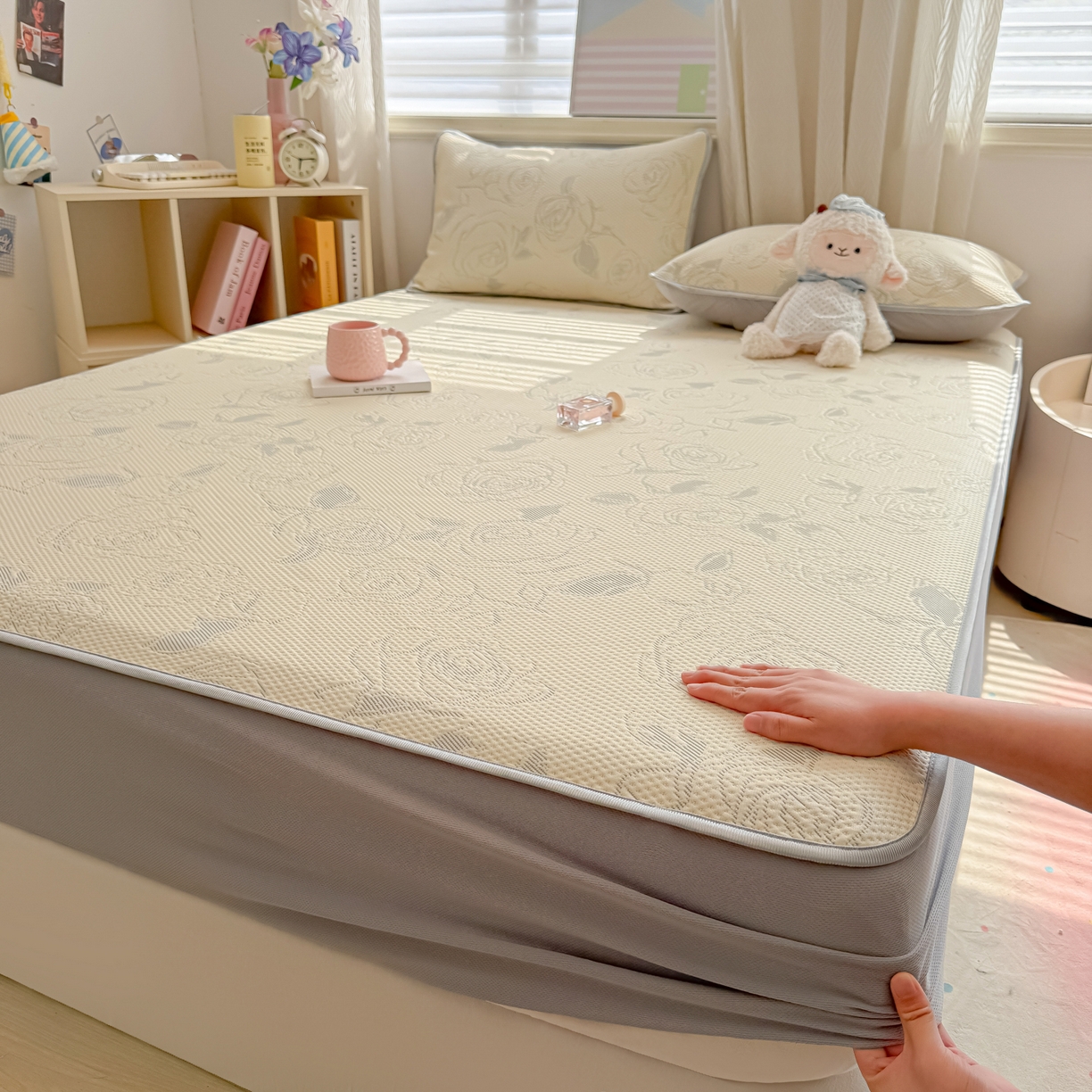 91家纺网 家纺一手货源 找家纺 多乐家纺 206新款冰豆豆防水凉感软席凉席席子 大玫瑰-床笠款