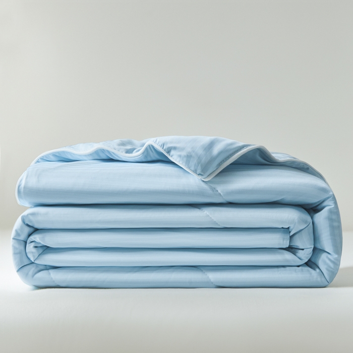 91家纺网 家纺一手货源 找家纺 库里梦家纺 2026新款100%真锦氨无印提花凉感空调被夏被夏凉被 条纹冰蓝