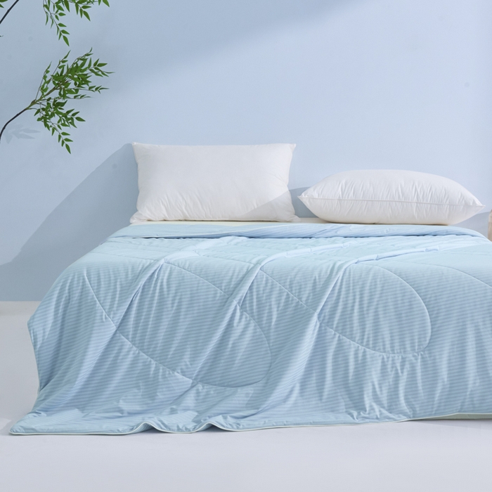 91家纺网 家纺一手货源 找家纺 库里梦家纺 2026新款100%真锦氨无印提花凉感空调被夏被夏凉被 条纹冰蓝