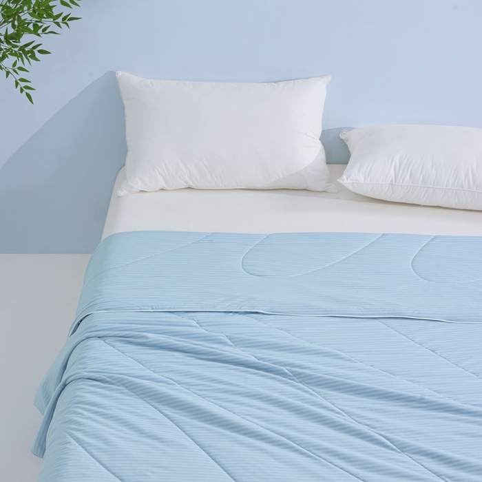 91家纺网 家纺一手货源 找家纺 库里梦家纺 2026新款100%真锦氨无印提花凉感空调被夏被夏凉被 条纹冰蓝