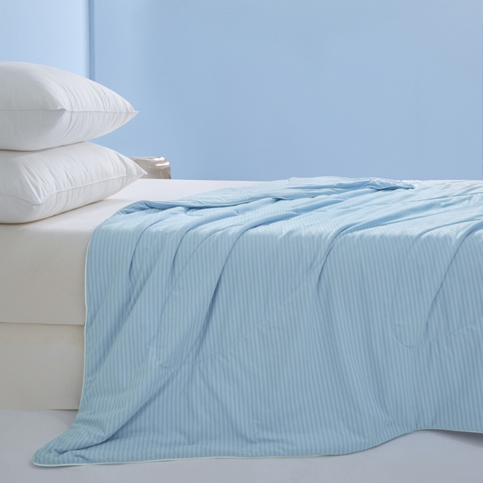 91家纺网 家纺一手货源 找家纺 库里梦家纺 2026新款100%真锦氨无印提花凉感空调被夏被夏凉被 条纹冰蓝