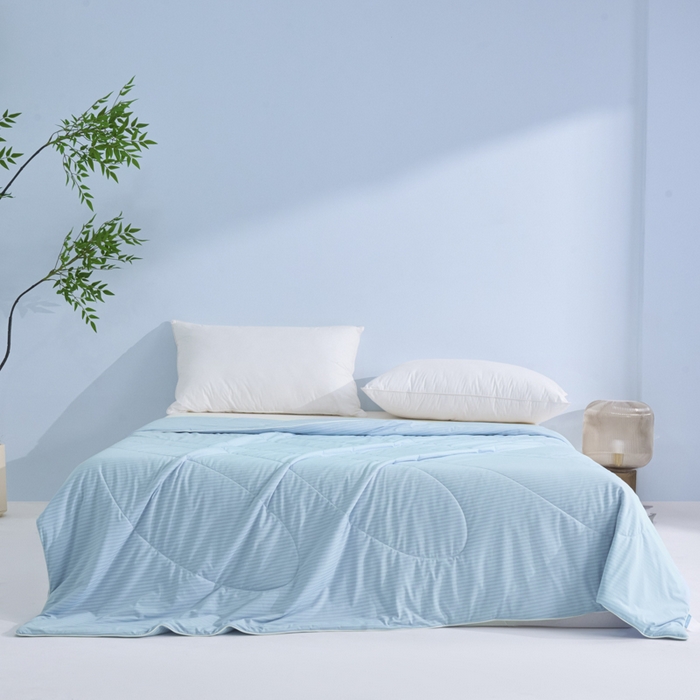 91家纺网 家纺一手货源 找家纺 库里梦家纺 2026新款100%真锦氨无印提花凉感空调被夏被夏凉被 条纹冰蓝