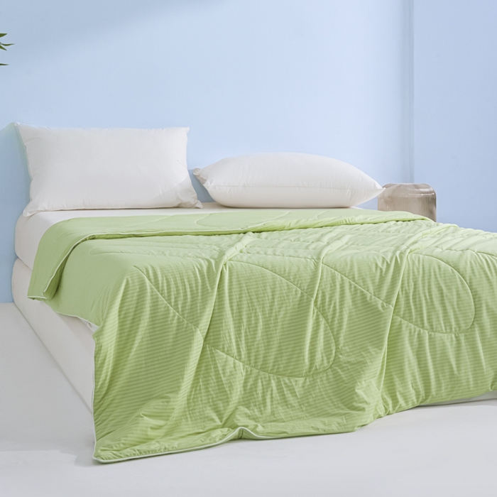 91家纺网 家纺一手货源 找家纺 库里梦家纺 2026新款100%真锦氨无印提花凉感空调被夏被夏凉被 条纹春绿