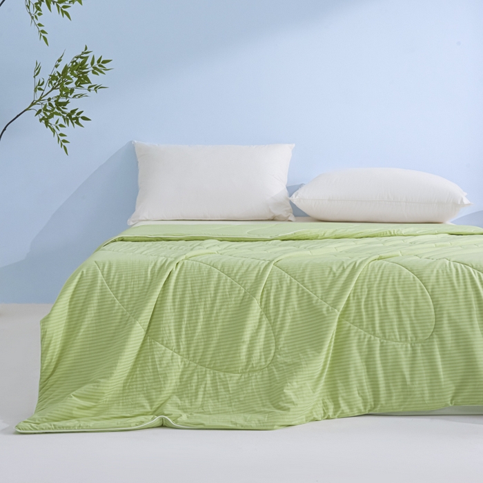 91家纺网 家纺一手货源 找家纺 库里梦家纺 2026新款100%真锦氨无印提花凉感空调被夏被夏凉被 条纹春绿