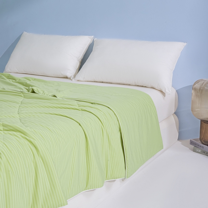 91家纺网 家纺一手货源 找家纺 库里梦家纺 2026新款100%真锦氨无印提花凉感空调被夏被夏凉被 条纹春绿