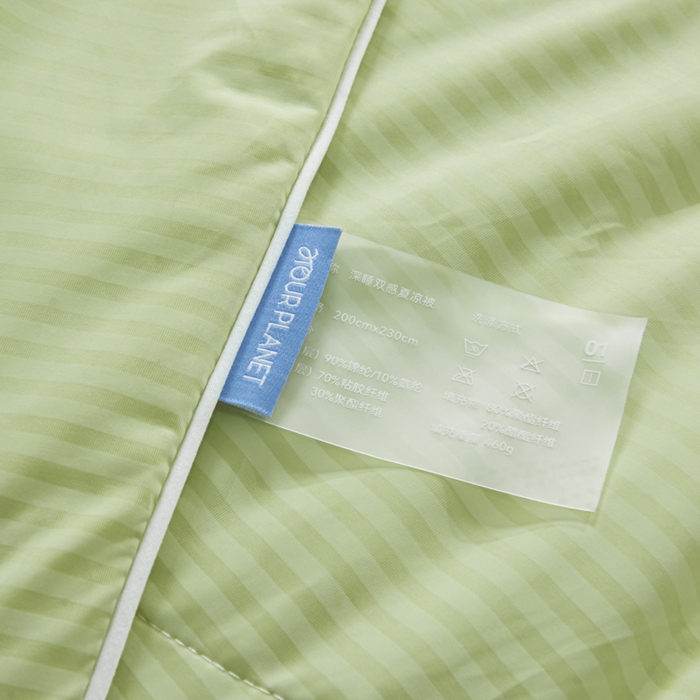 91家纺网 家纺一手货源 找家纺 库里梦家纺 2026新款100%真锦氨无印提花凉感空调被夏被夏凉被 条纹春绿