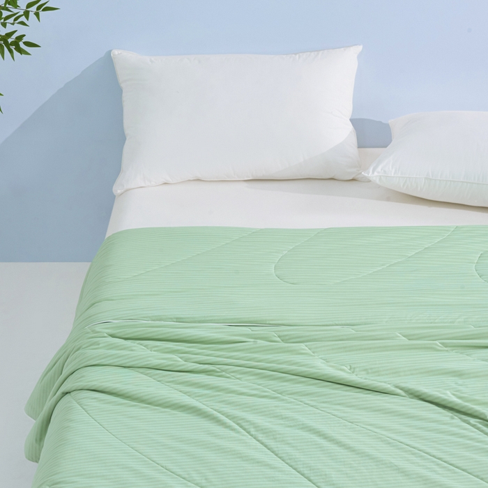 91家纺网 家纺一手货源 找家纺 库里梦家纺 2026新款100%真锦氨无印提花凉感空调被夏被夏凉被 条纹果绿