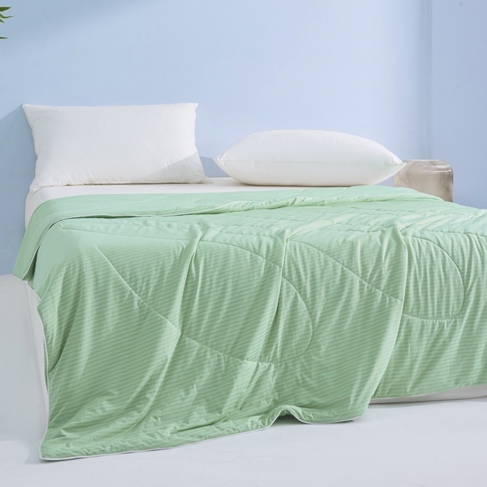 91家纺网 家纺一手货源 找家纺 库里梦家纺 2026新款100%真锦氨无印提花凉感空调被夏被夏凉被 条纹果绿