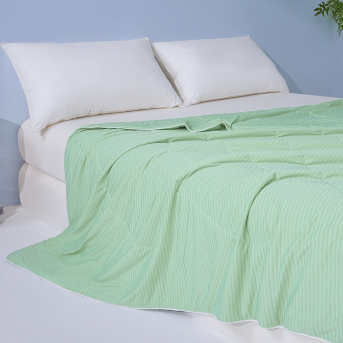 91家纺网 家纺一手货源 找家纺 库里梦家纺 2026新款100%真锦氨无印提花凉感空调被夏被夏凉被 条纹果绿