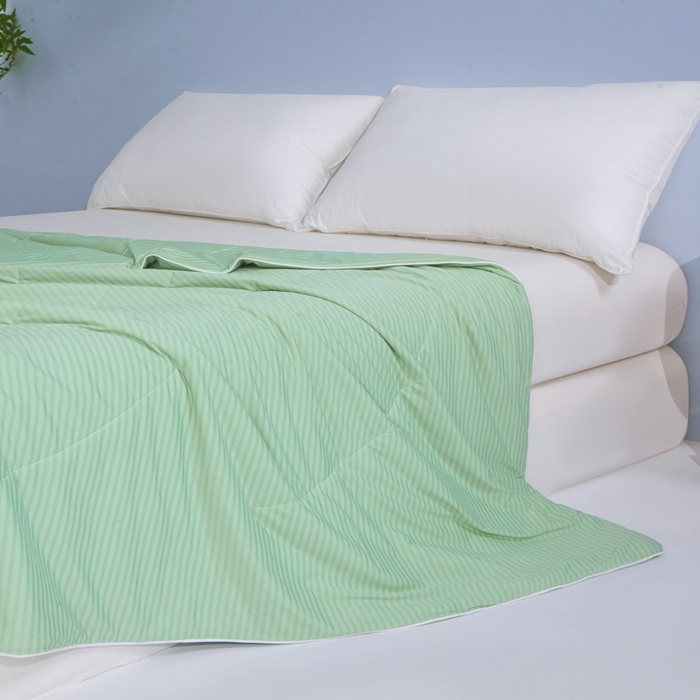 91家纺网 家纺一手货源 找家纺 库里梦家纺 2026新款100%真锦氨无印提花凉感空调被夏被夏凉被 条纹果绿