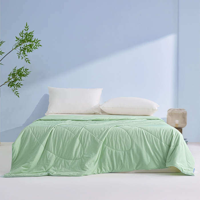 91家纺网 家纺一手货源 找家纺 库里梦家纺 2026新款100%真锦氨无印提花凉感空调被夏被夏凉被 条纹果绿