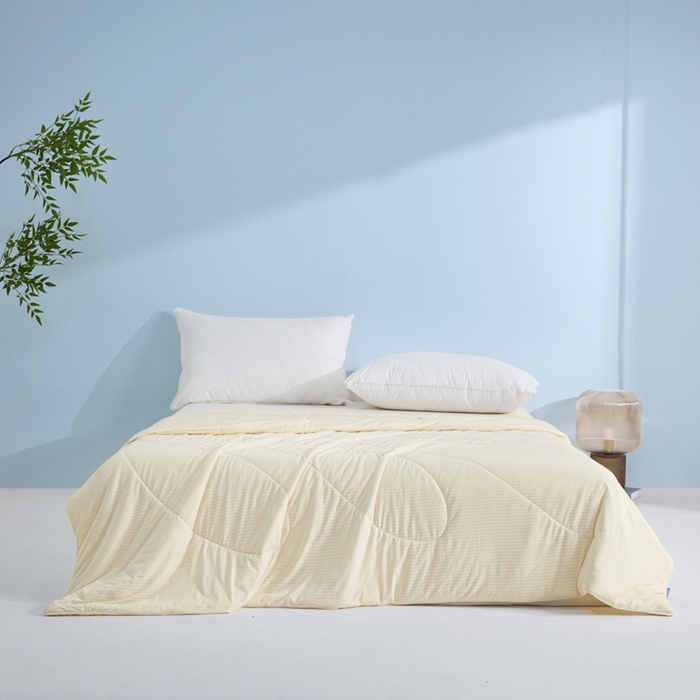 91家纺网 家纺一手货源 找家纺 库里梦家纺 2026新款100%真锦氨无印提花凉感空调被夏被夏凉被 条纹奶油黄