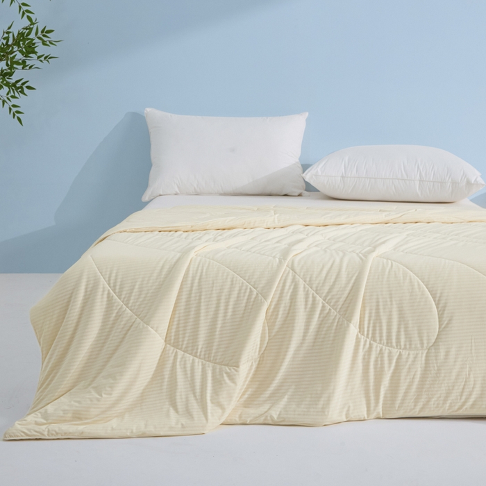 91家纺网 家纺一手货源 找家纺 库里梦家纺 2026新款100%真锦氨无印提花凉感空调被夏被夏凉被 条纹奶油黄