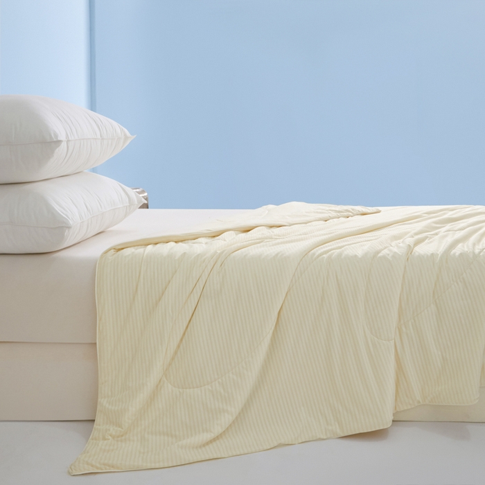 91家纺网 家纺一手货源 找家纺 库里梦家纺 2026新款100%真锦氨无印提花凉感空调被夏被夏凉被 条纹奶油黄