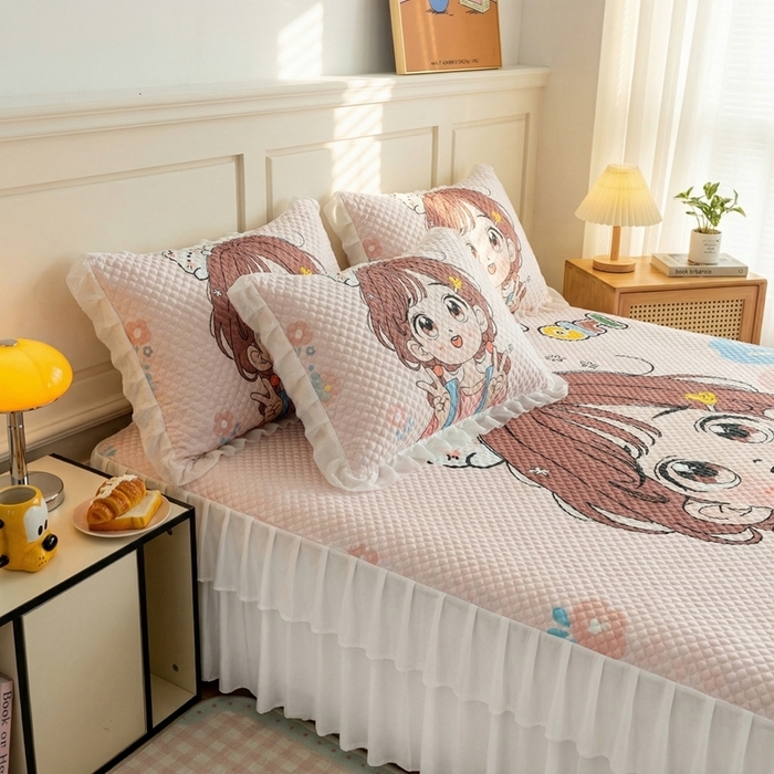 91家纺网 家纺一手货源 找家纺 （总）赛丽雅 2026春夏新款大板卡通豆豆凉席席子空调软席三件套