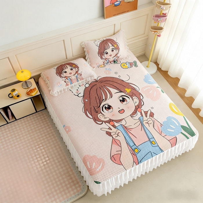 91家纺网 家纺一手货源 找家纺 （总）赛丽雅 2026春夏新款大板卡通豆豆凉席席子空调软席三件套