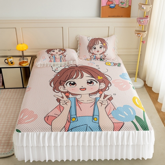 91家纺网 家纺一手货源 找家纺 （总）赛丽雅 2026春夏新款大板卡通豆豆凉席席子空调软席三件套