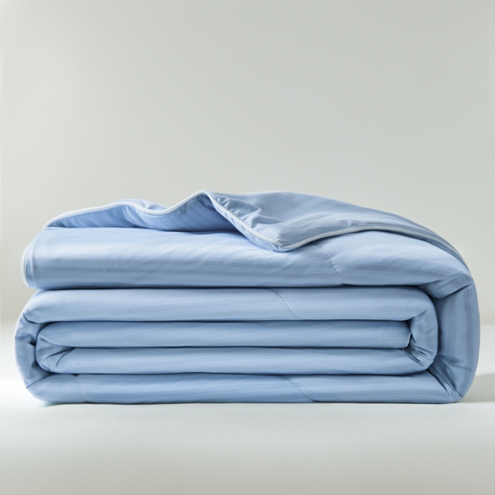 91家纺网 家纺一手货源 找家纺 库里梦家纺 2026新款100%真锦氨无印提花凉感空调被夏被夏凉被 条纹天蓝