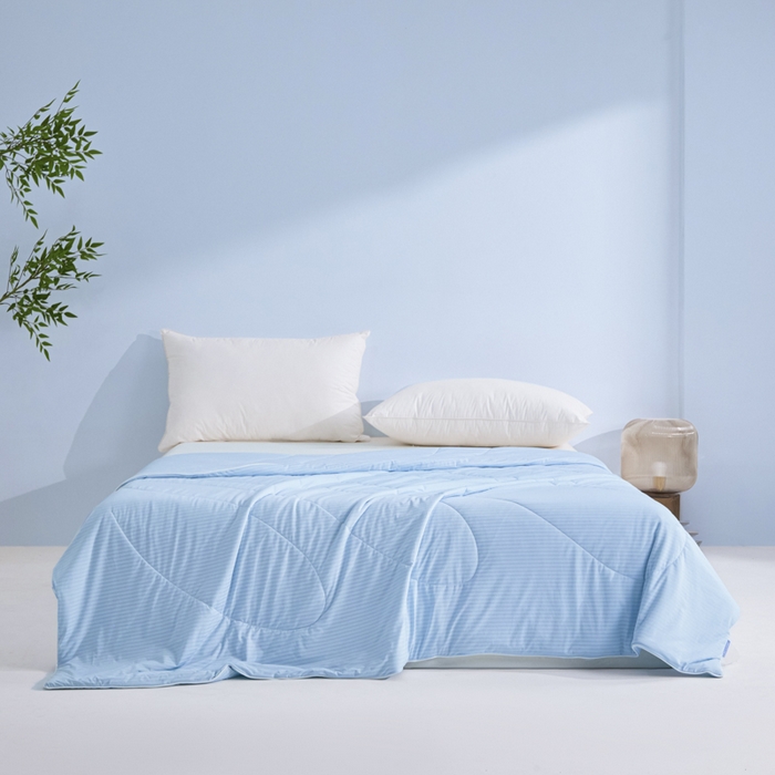 91家纺网 家纺一手货源 找家纺 库里梦家纺 2026新款100%真锦氨无印提花凉感空调被夏被夏凉被 条纹天蓝