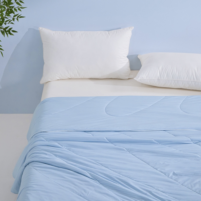 91家纺网 家纺一手货源 找家纺 库里梦家纺 2026新款100%真锦氨无印提花凉感空调被夏被夏凉被 条纹天蓝