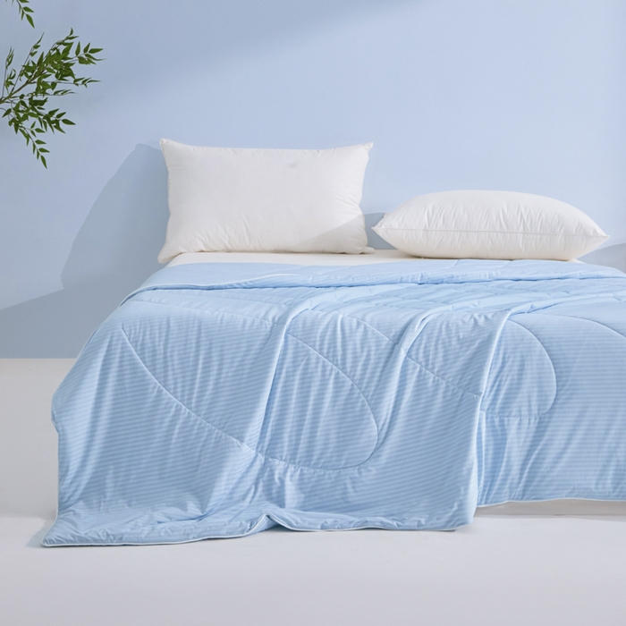 91家纺网 家纺一手货源 找家纺 库里梦家纺 2026新款100%真锦氨无印提花凉感空调被夏被夏凉被 条纹天蓝