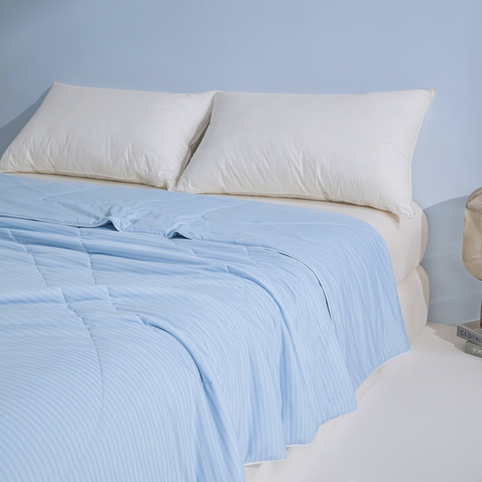 91家纺网 家纺一手货源 找家纺 库里梦家纺 2026新款100%真锦氨无印提花凉感空调被夏被夏凉被 条纹天蓝