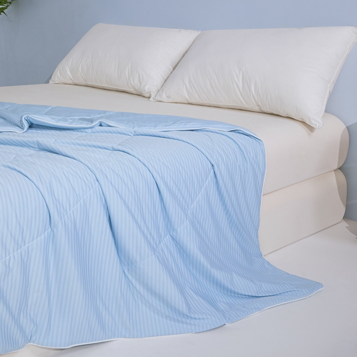 91家纺网 家纺一手货源 找家纺 库里梦家纺 2026新款100%真锦氨无印提花凉感空调被夏被夏凉被 条纹天蓝