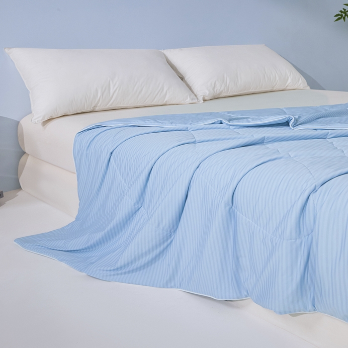 91家纺网 家纺一手货源 找家纺 库里梦家纺 2026新款100%真锦氨无印提花凉感空调被夏被夏凉被 条纹天蓝