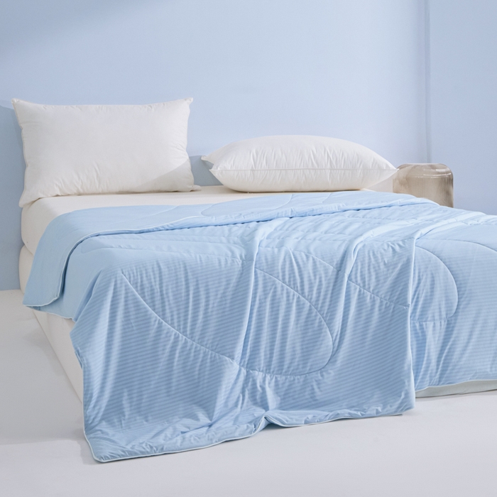 91家纺网 家纺一手货源 找家纺 库里梦家纺 2026新款100%真锦氨无印提花凉感空调被夏被夏凉被 条纹天蓝