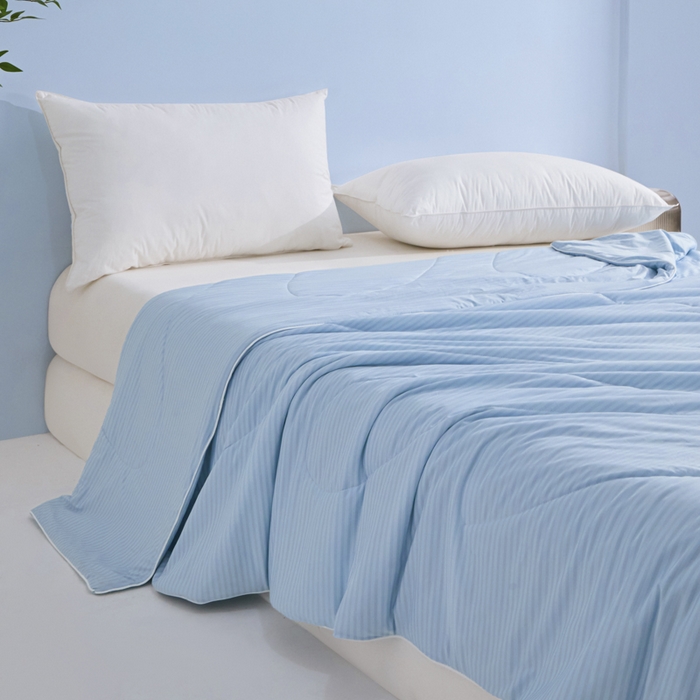 91家纺网 家纺一手货源 找家纺 库里梦家纺 2026新款100%真锦氨无印提花凉感空调被夏被夏凉被 条纹天蓝