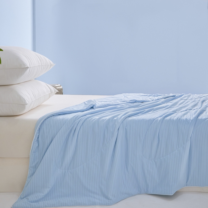 91家纺网 家纺一手货源 找家纺 库里梦家纺 2026新款100%真锦氨无印提花凉感空调被夏被夏凉被 条纹天蓝