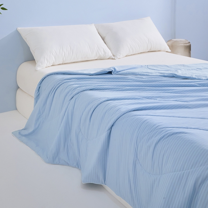 91家纺网 家纺一手货源 找家纺 库里梦家纺 2026新款100%真锦氨无印提花凉感空调被夏被夏凉被 条纹天蓝