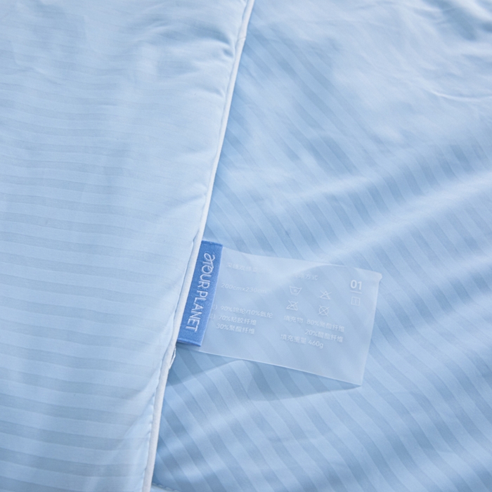 91家纺网 家纺一手货源 找家纺 库里梦家纺 2026新款100%真锦氨无印提花凉感空调被夏被夏凉被 条纹天蓝