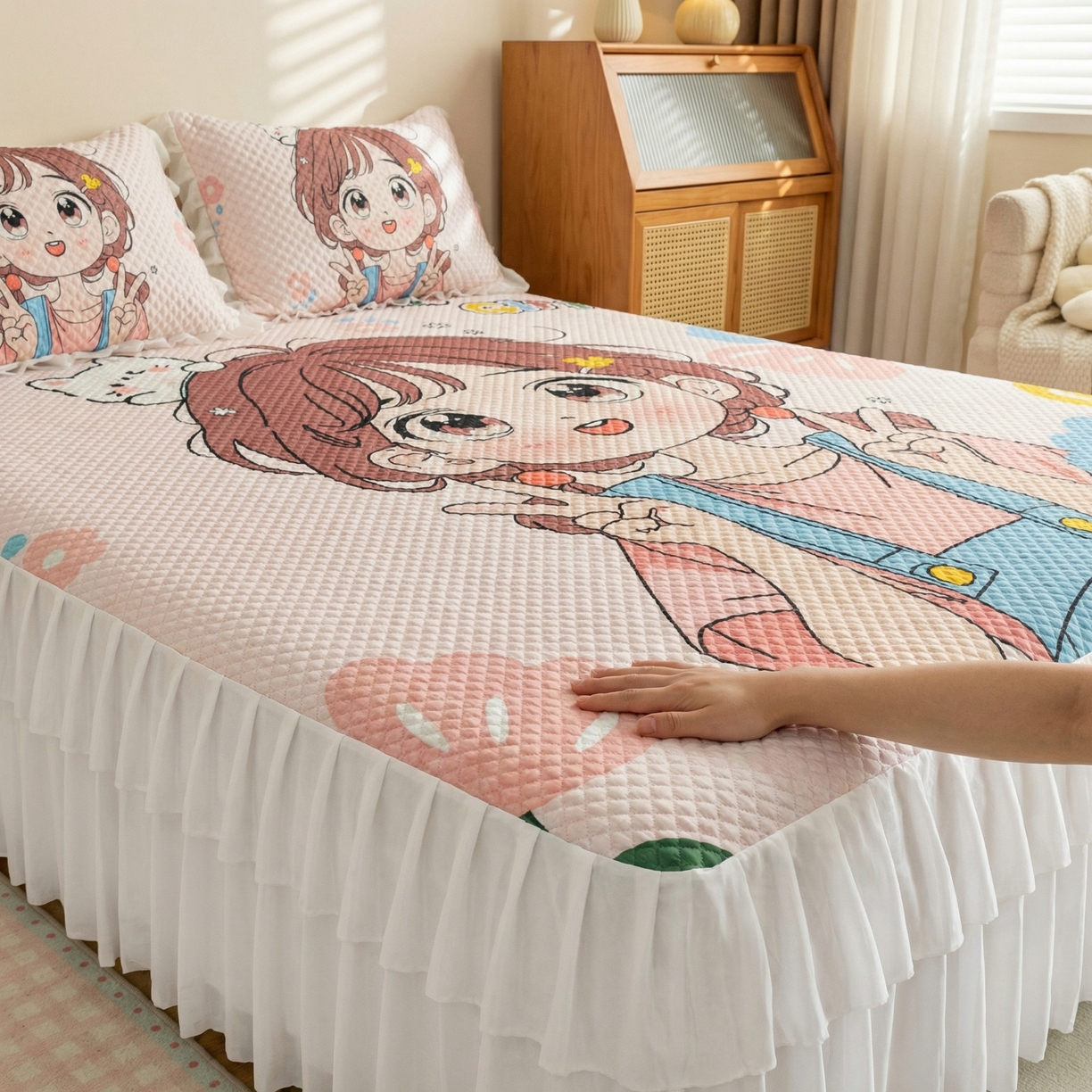 91家纺网 家纺一手货源 找家纺 （总）赛丽雅 2026春夏新款大板卡通豆豆凉席席子空调软席三件套