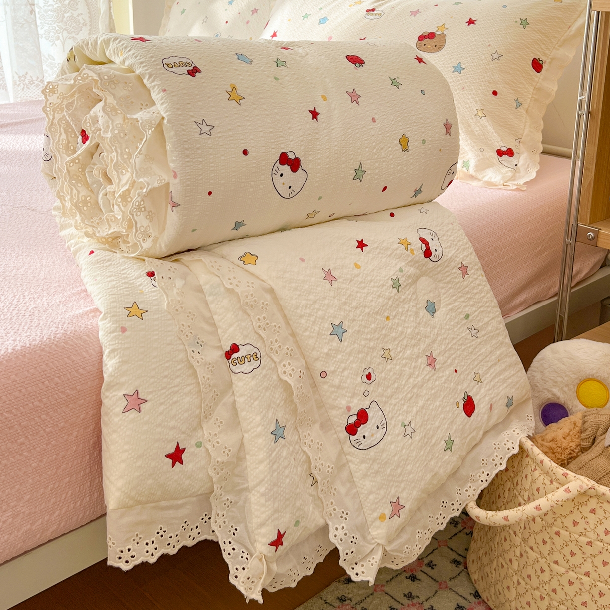 91家纺网 家纺一手货源 找家纺 （总）十里居 2026新款A类全棉花边泡芙棉夏凉被