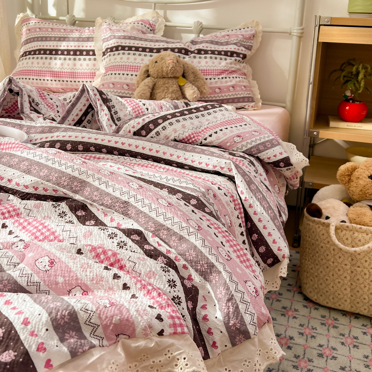 91家纺网 家纺一手货源 找家纺 十里居 2026新款A类全棉花边泡芙棉夏凉被 猫咪粉