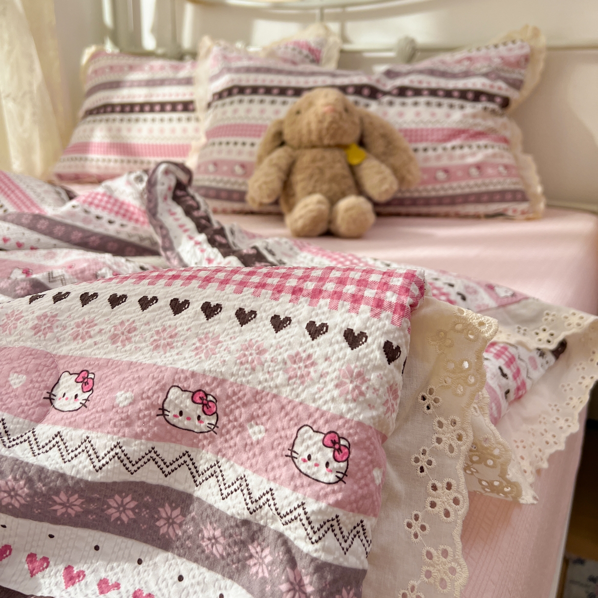 91家纺网 家纺一手货源 找家纺 十里居 2026新款A类全棉花边泡芙棉夏凉被 猫咪粉