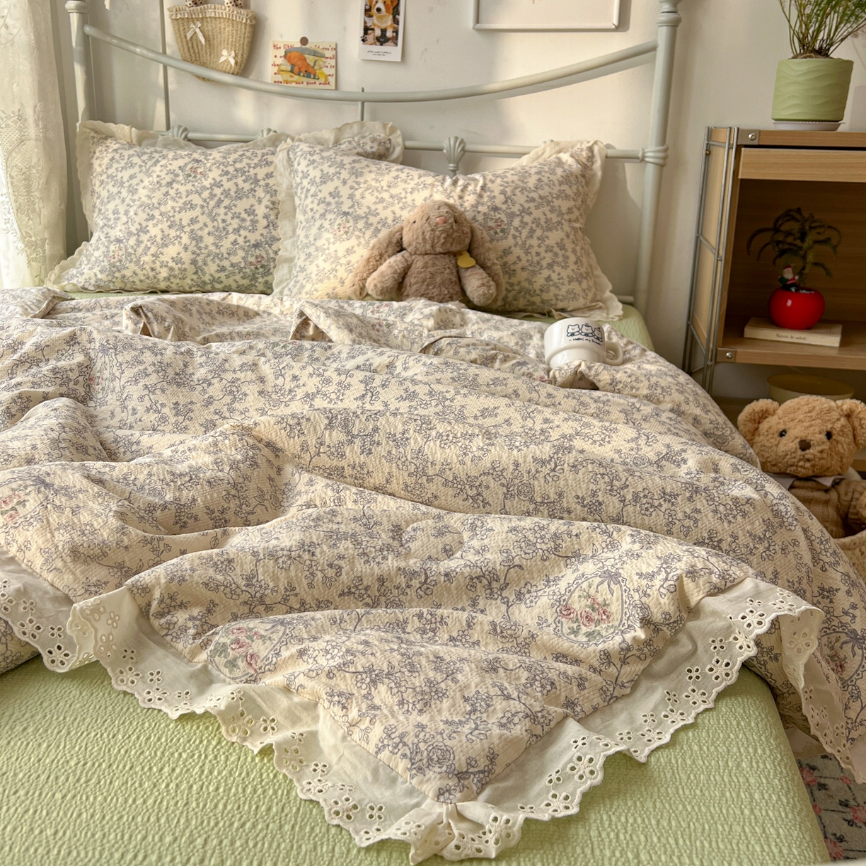 91家纺网 家纺一手货源 找家纺 十里居 2026新款A类全棉花边泡芙棉夏凉被 清雅兰