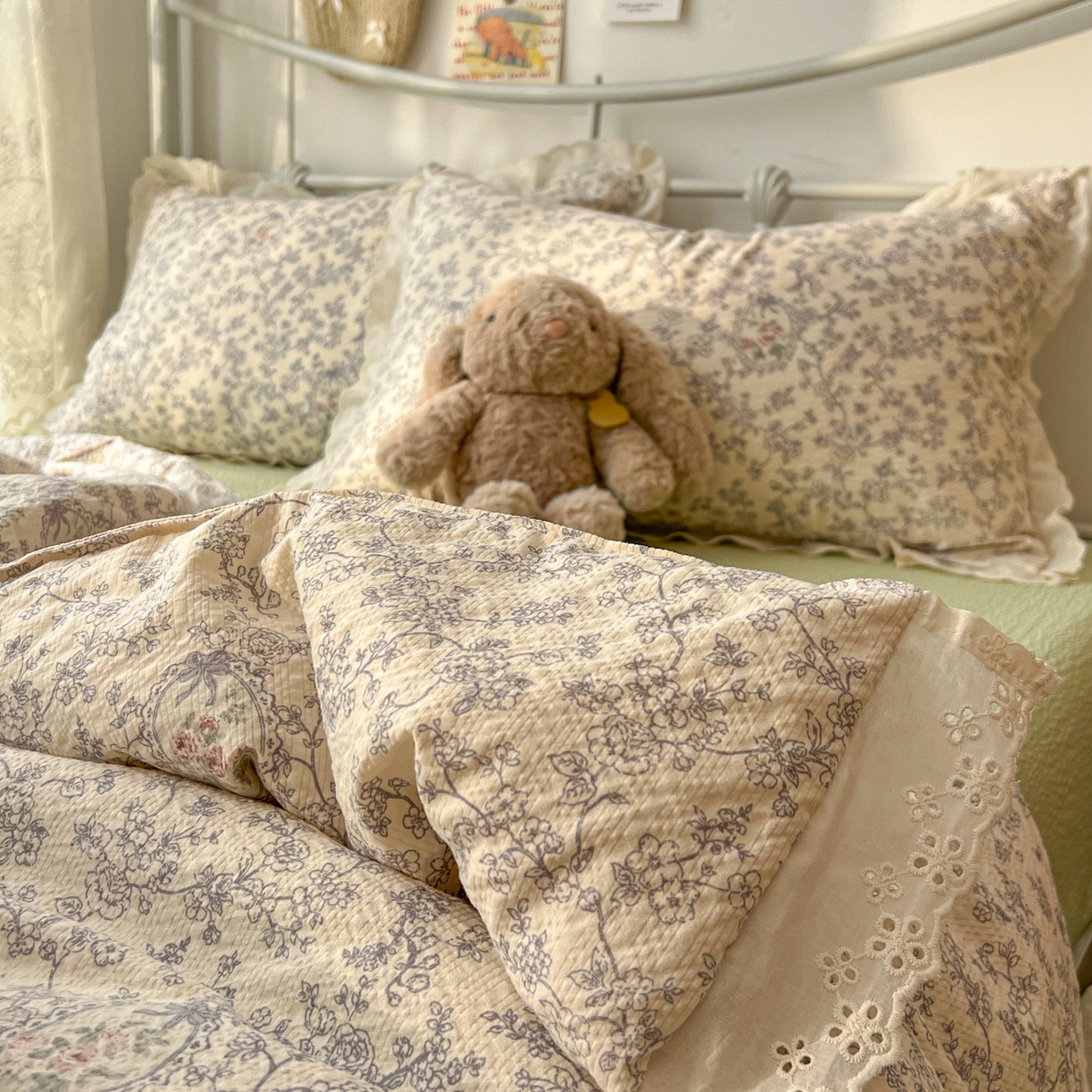 91家纺网 家纺一手货源 找家纺 十里居 2026新款A类全棉花边泡芙棉夏凉被 清雅兰