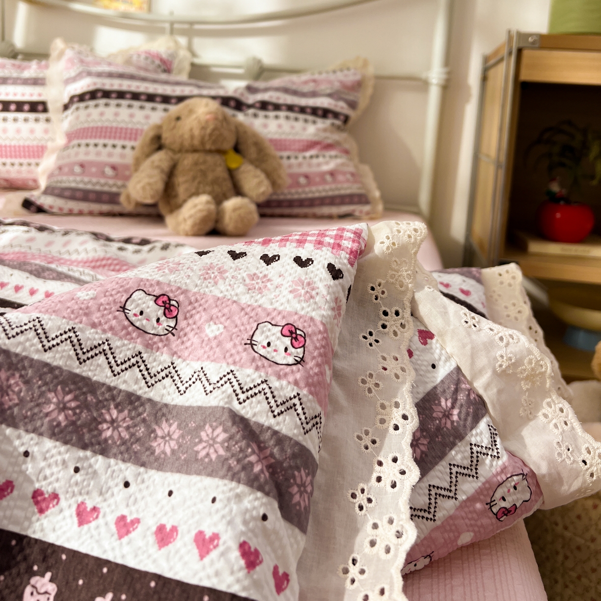 91家纺网 家纺一手货源 找家纺 十里居 2026新款A类全棉花边泡芙棉夏凉被 猫咪粉