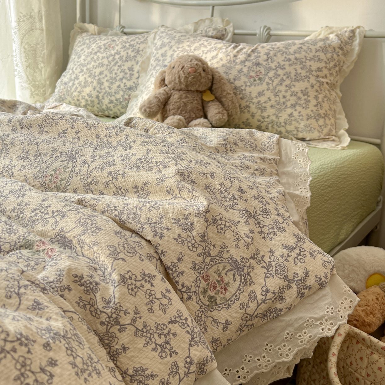 91家纺网 家纺一手货源 找家纺 十里居 2026新款A类全棉花边泡芙棉夏凉被 清雅兰