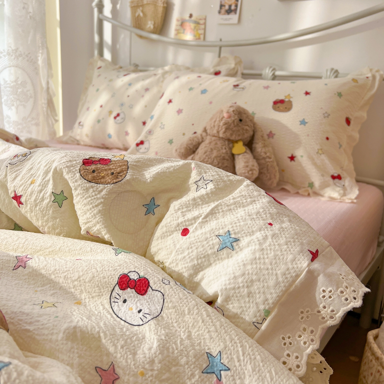 91家纺网 家纺一手货源 找家纺 十里居 2026新款A类全棉花边泡芙棉夏凉被 奶油小猫