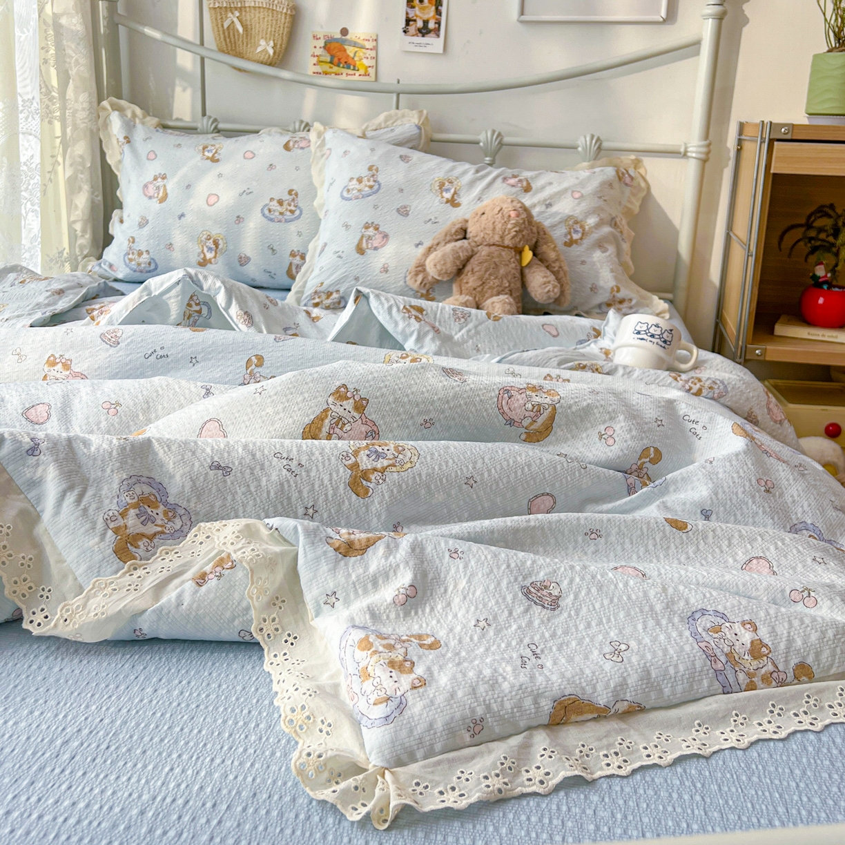 91家纺网 家纺一手货源 找家纺 十里居 2026新款A类全棉花边泡芙棉夏凉被 蛋糕猫