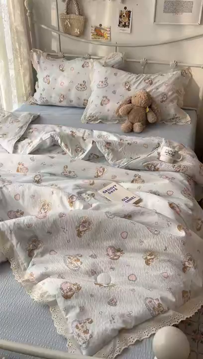 91家纺网 家纺一手货源 找家纺 十里居 2026新款A类全棉花边泡芙棉夏凉被 蛋糕猫