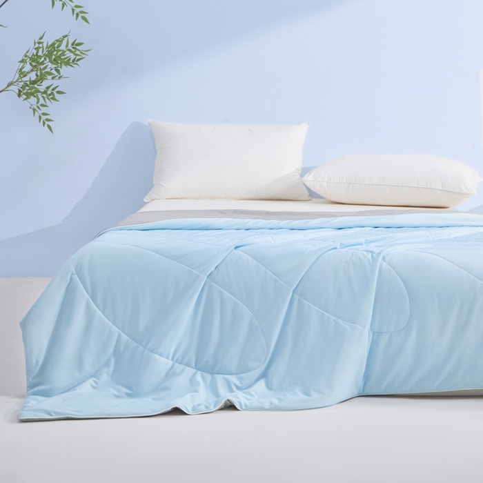 91家纺网 家纺一手货源 找家纺 库里梦家纺 2026春夏新款网红直播爆款A类锦氨深海水藻凉感被夏凉被空调被 冰蓝-灰