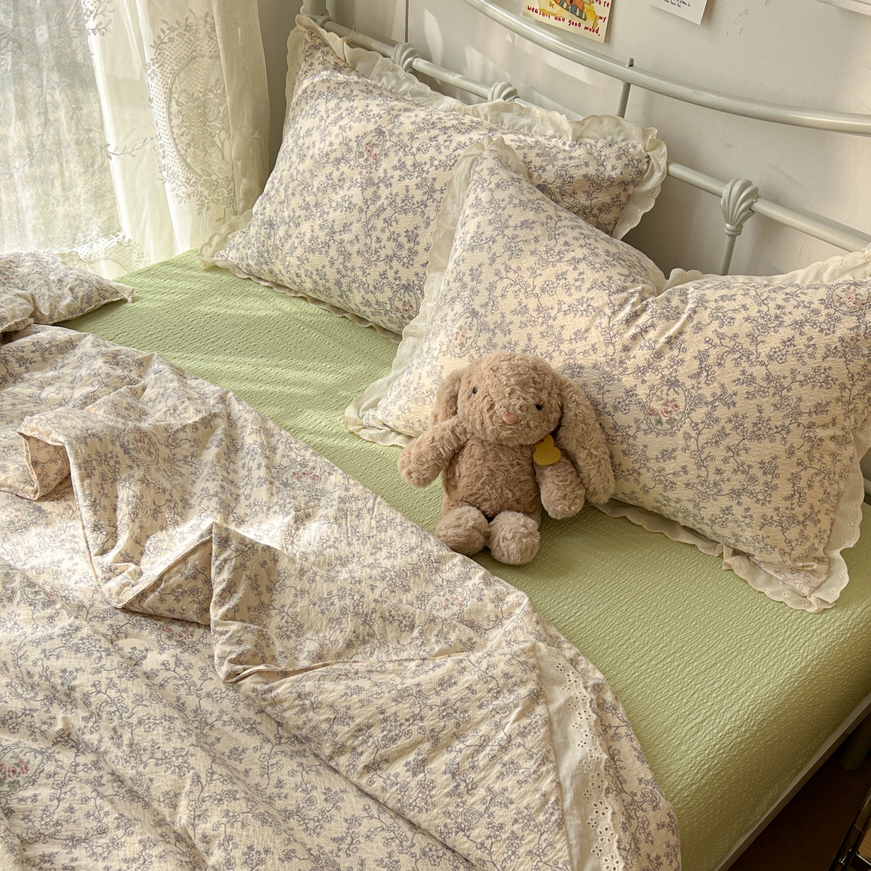 91家纺网 家纺一手货源 找家纺 十里居 2026新款A类全棉花边泡芙棉夏凉被 清雅兰