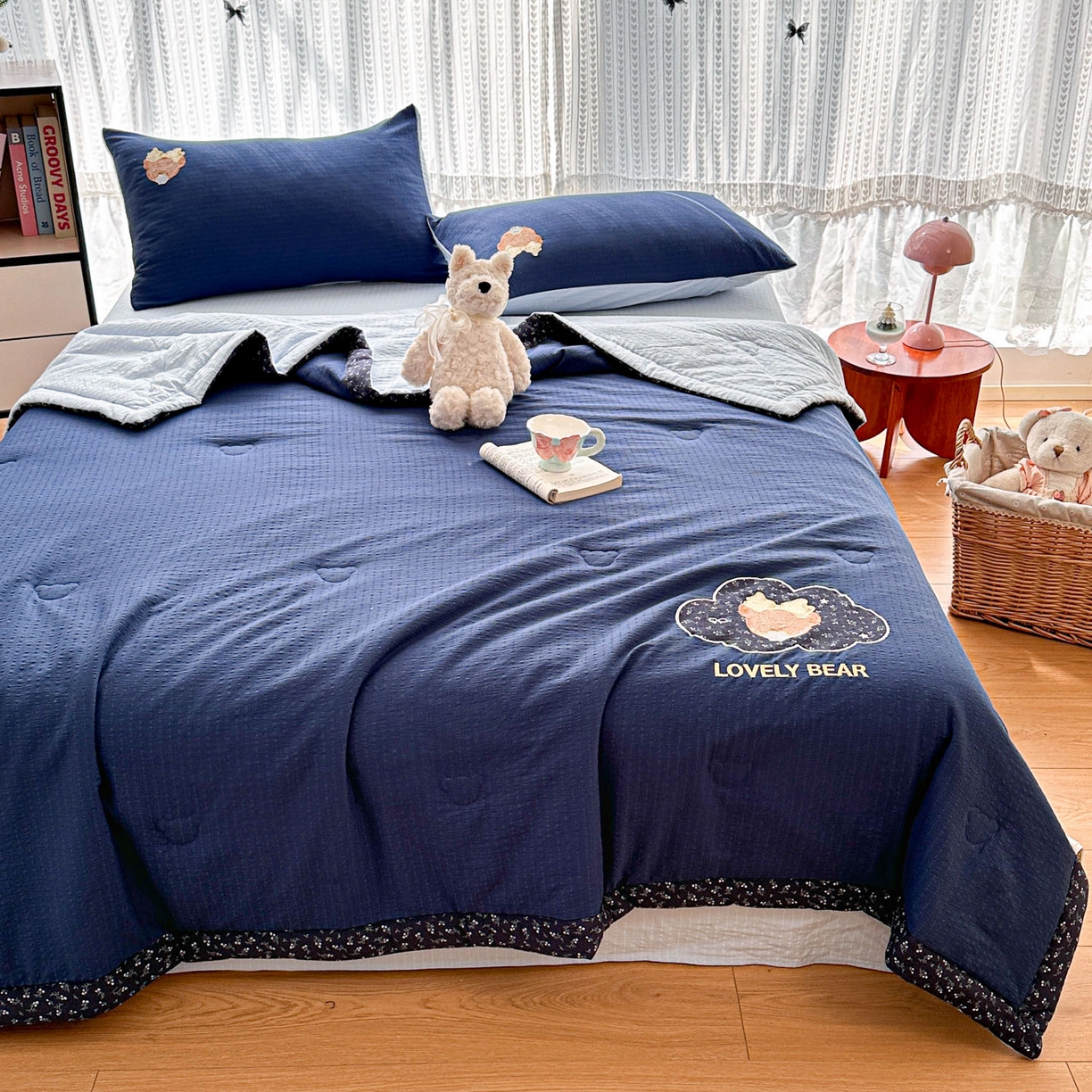 91家纺网 家纺一手货源 找家纺 （总）玉海棠家纺 2026新款泡芙纱夏被夏凉被空调被贴布绣四件套-安妮公主系列