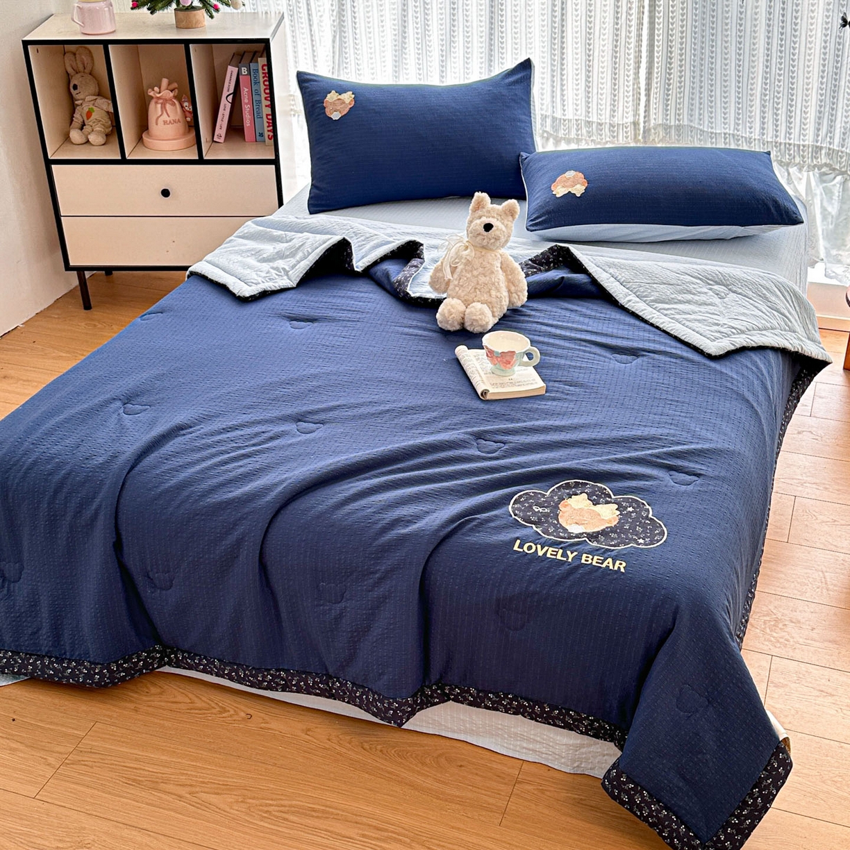 91家纺网 家纺一手货源 找家纺 （总）玉海棠家纺 2026新款泡芙纱夏被夏凉被空调被贴布绣四件套-安妮公主系列